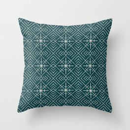 Geometric Diamond Tribal Pattern, Cream on Teal Throw Pillow