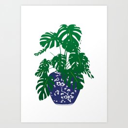 Monstera Plant in Blue and White Plant Pot | Monstera Leaves | House Plants | Pot Plants |  Art Print