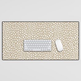 Handmade polka dot brush spots (white/tan) Desk Mat