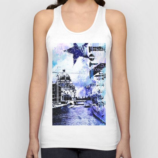 Berlin urban blue mixed media art Unisex Tank Top