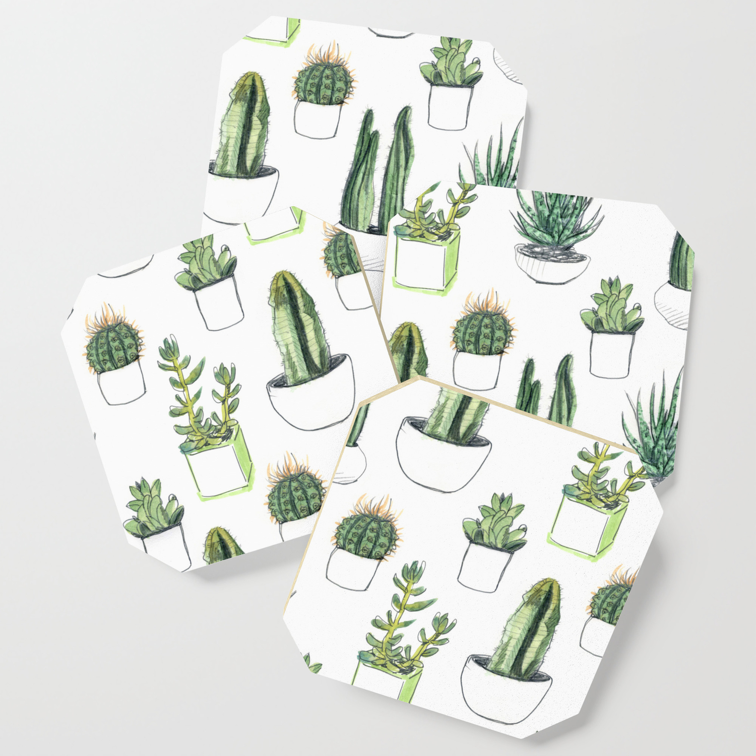 Watercolour Cacti Succulents Coaster By Crumpetsandcrabsticks Society6