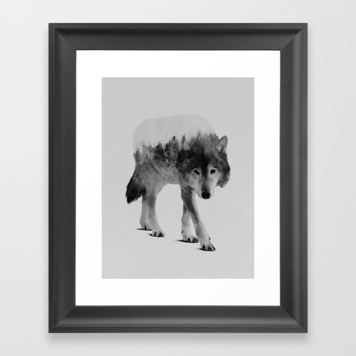 Wolf In The Woods (black & white version) Framed Art Print