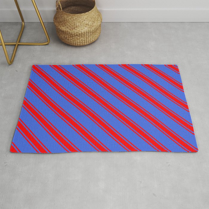 Royal Blue and Red Colored Lined/Striped Pattern Rug