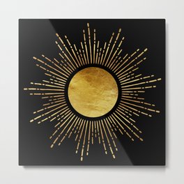 Golden Sunburst Starburst Noir Metal Print | Starburst, Sunbeams, Abstractart, Contemporaryart, Metallic, Goldenstarburst, Goldensun, Raysofsun, Digital, Sunshine 