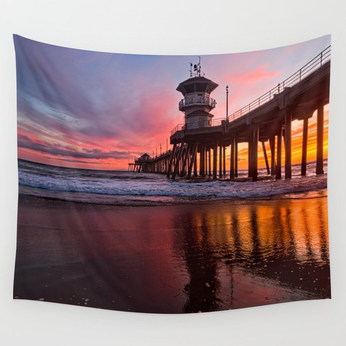 HB Sunsets  3-21-16 - Sunset At The Huntington Beach Pier Wall Tapestry