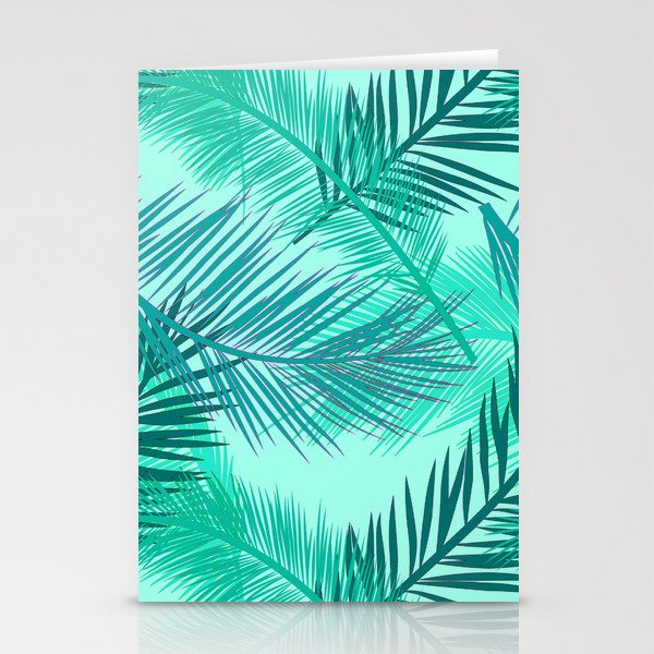 Palm Leaf Print, Turquoise, Teal and Aqua Stationery Cards
