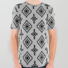 Light Grey and Black Native American Tribal Pattern All Over Graphic Tee