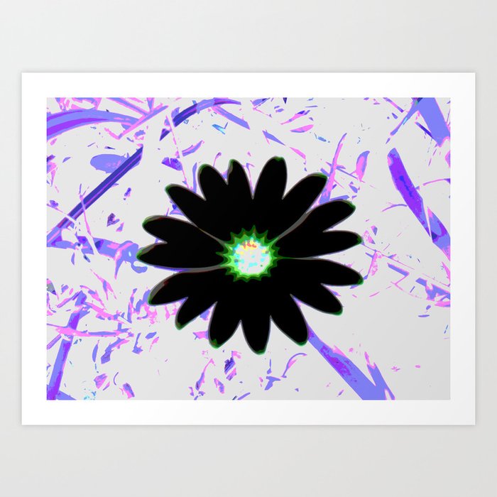 Black Flower on Purple and White Art Print