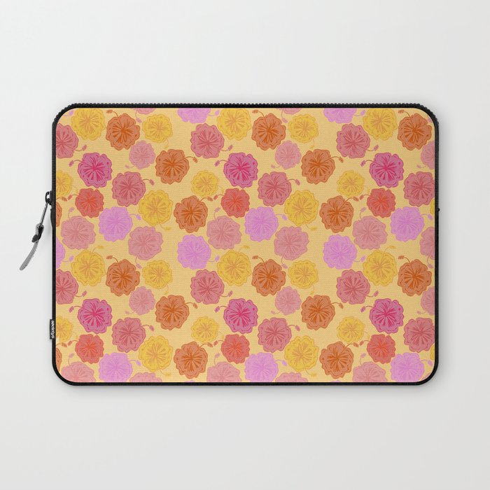 Hibiscus Hawaiian Flowers in Pinks and Corals on Yellow Laptop Sleeve