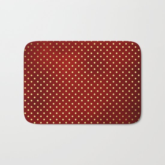 Adorable design for girls- Small gold dots on red backround Bath Mat