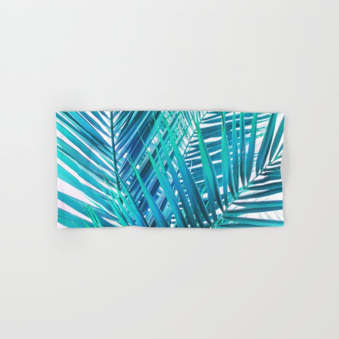 Turquoise Palm Leaves Hand & Bath Towel