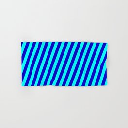 [ Thumbnail: Cyan and Blue Colored Stripes Pattern Hand & Bath Towel ]