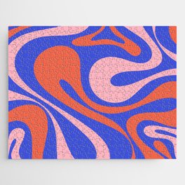 Mod Swirl Retro Abstract Pattern Bright Blue Orange Pink Jigsaw Puzzle