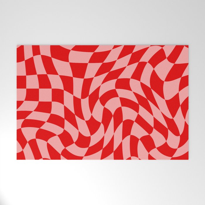 Pink and Red Wavy Checkered Print - Softroom Welcome Mat