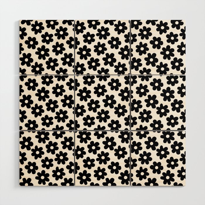 Black and white flower art pattern Wood Wall Art