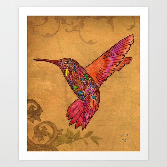 colibri in gold Art Print