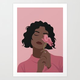Black girl with pink flower Art Print
