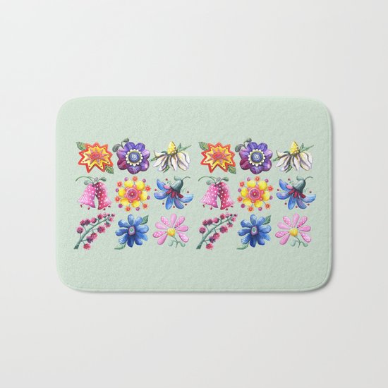 Pretty Flowers All in a Row Green Bath Mat