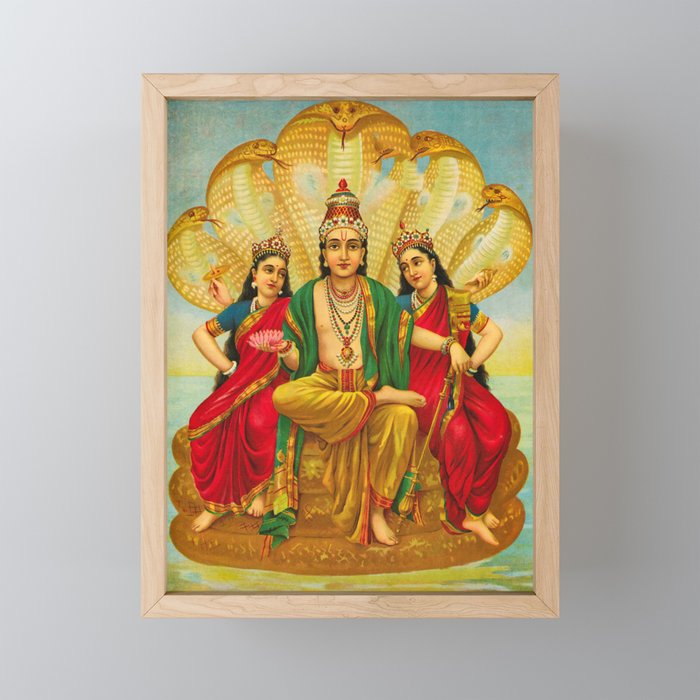 Sesha Narayana, King of Nagas by Raja Ravi Varma Framed Mini Art Print