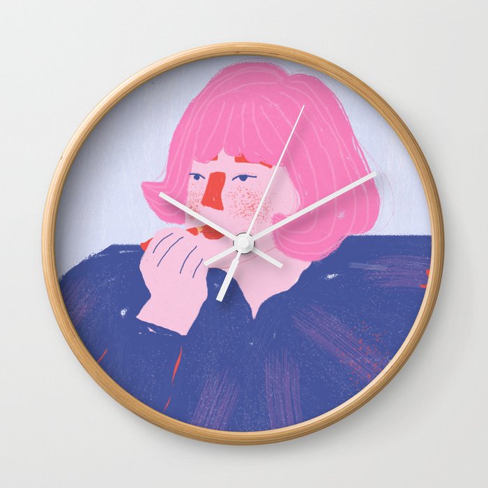 illustration of girl putting lipstick Wall Clock
