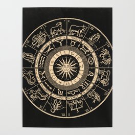 Vintage Zodiac & Astrology Chart | Charcoal & Gold Poster