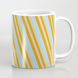[ Thumbnail: Dark Orange & Light Blue Colored Lined Pattern Coffee Mug ]