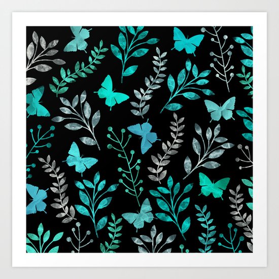 Watercolor flowers & butterflies IV Art Print