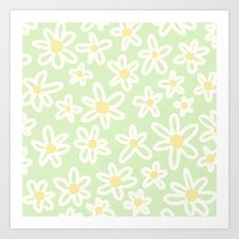 doodle daisies mint Art Print