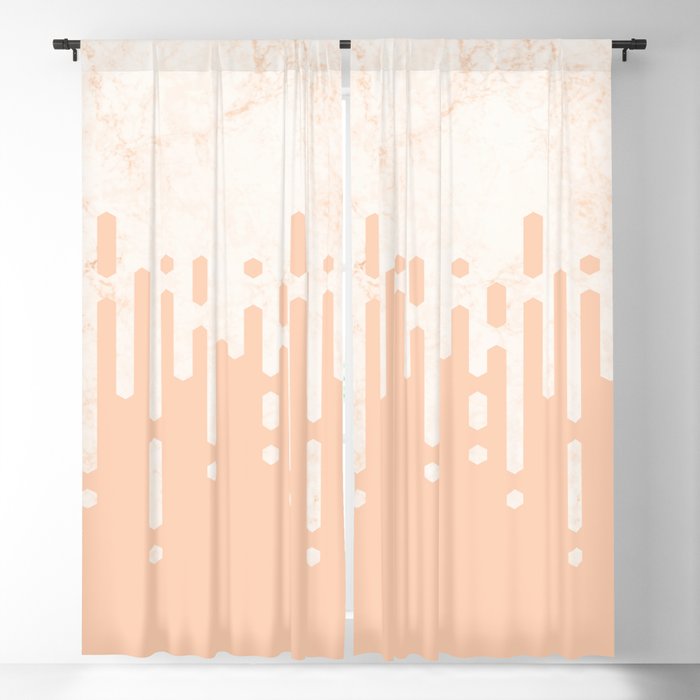 Marble and Geometric Diamond Drips, in Peach Blackout Curtain