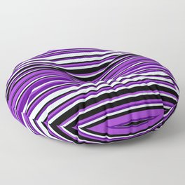 [ Thumbnail: Dark Orchid, Indigo, Light Cyan, and Black Colored Striped/Lined Pattern Floor Pillow ]