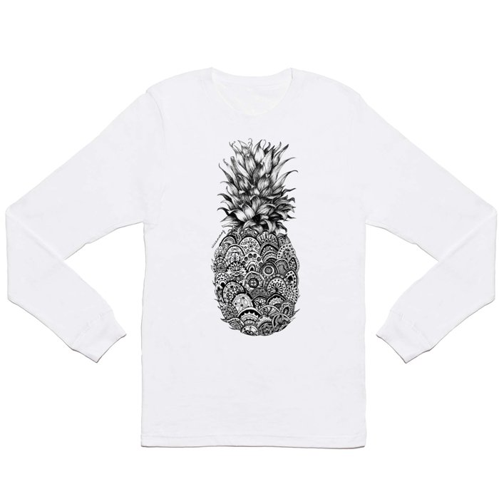 Pineapple Zentangle Black and White Pen Drawing Long Sleeve T Shirt