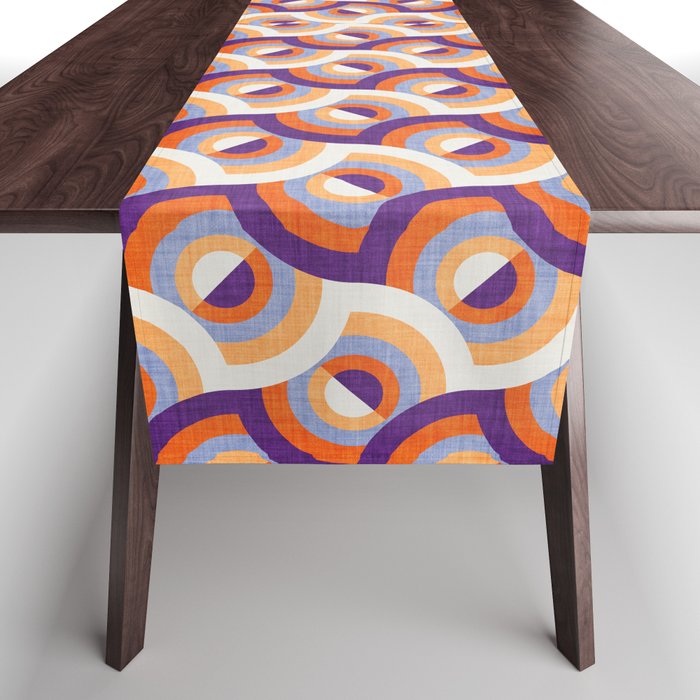 Here comes the sun // purple violet and orange 70s inspirational groovy geometric suns Table Runner