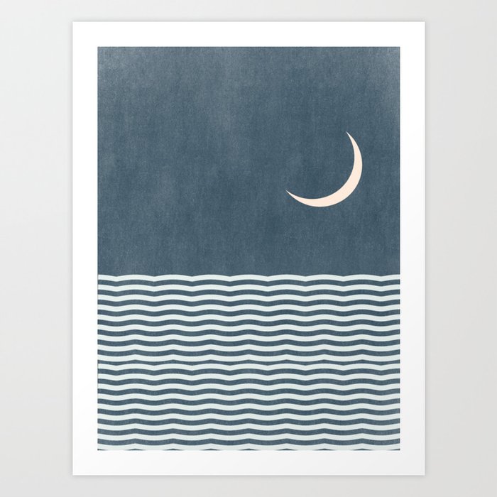 Moon Sea Waves Art Print