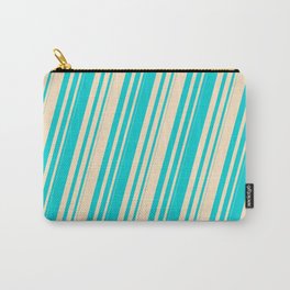 [ Thumbnail: Dark Turquoise and Bisque Colored Striped Pattern Carry-All Pouch ]