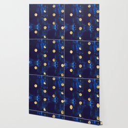 Rich blue and Golden Dots Wallpaper