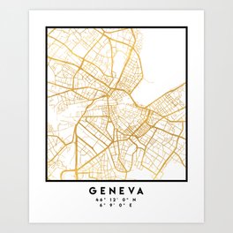 GENEVA SWITZERLAND CITY STREET MAP ART Art Print