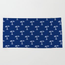 Blue And White Palm Trees Pattern Beach Towel