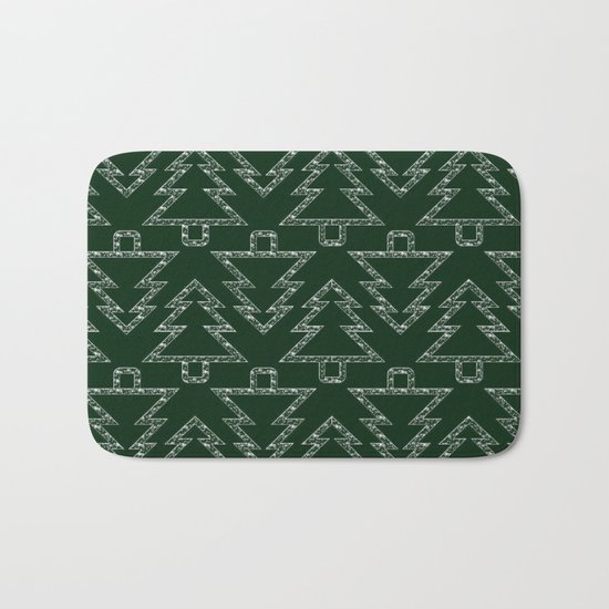 Merry Christmas- Abstract christmas tree pattern on festive green Bath Mat