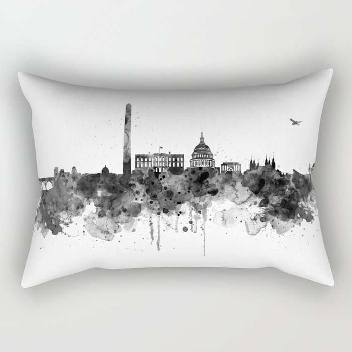Washington DC Skyline Black and White Rectangular Pillow