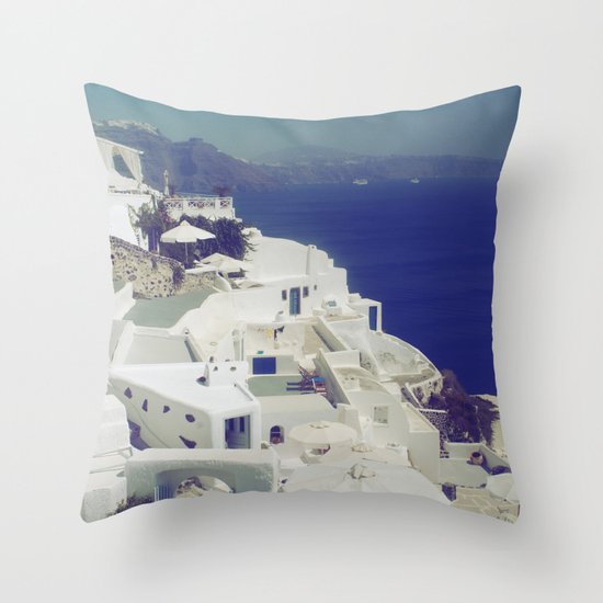 Santorini White & Blue Throw Pillow