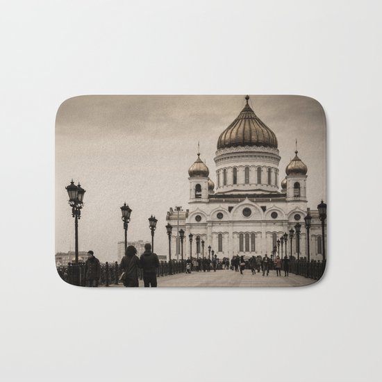 the Cathedral of Christ the Savior in Moscow in Sepia Bath Mat