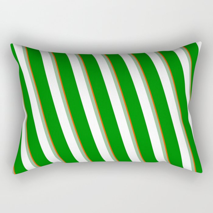 Red, Dark Sea Green, White, and Green Colored Stripes/Lines Pattern Rectangular Pillow