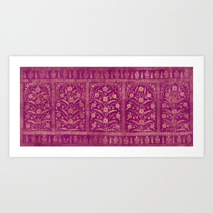 Violet and Gold Woven Floral Pattern Royal Palace Textile Art Print