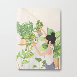 This is a place where I feel at home Metal Print | Overalls, Build, Garden, Woman, Green, Plants, Graphicdesign, Digital, Female, To 