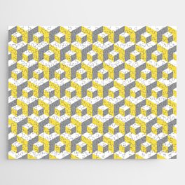 Colors of year 2021 illuminating yellow and ultimate gray seamless isometric pattern. Grey, white and yellow abstract endless isometric background. Seamless geometric pattern. illustration Jigsaw Puzzle