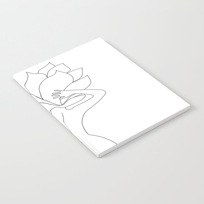 Minimal Line Art Flower Woman Notebook