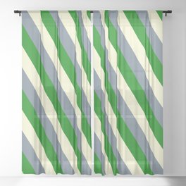 [ Thumbnail: Light Yellow, Slate Gray, and Green Colored Lined Pattern Sheer Curtain ]