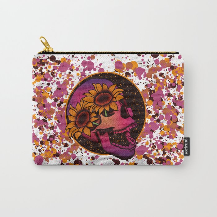 Purple Sunflower Skull Carry-All Pouch