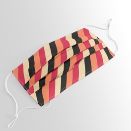 [ Thumbnail: Crimson, Tan, Black, and Coral Colored Lines/Stripes Pattern Face Mask ]