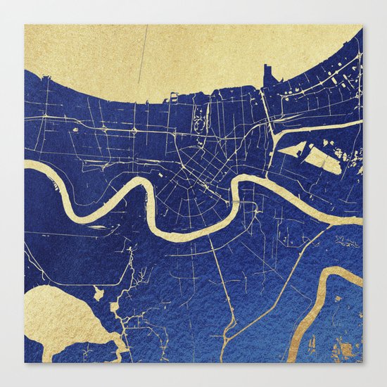 New Orleans Blue and Gold Map Canvas Print